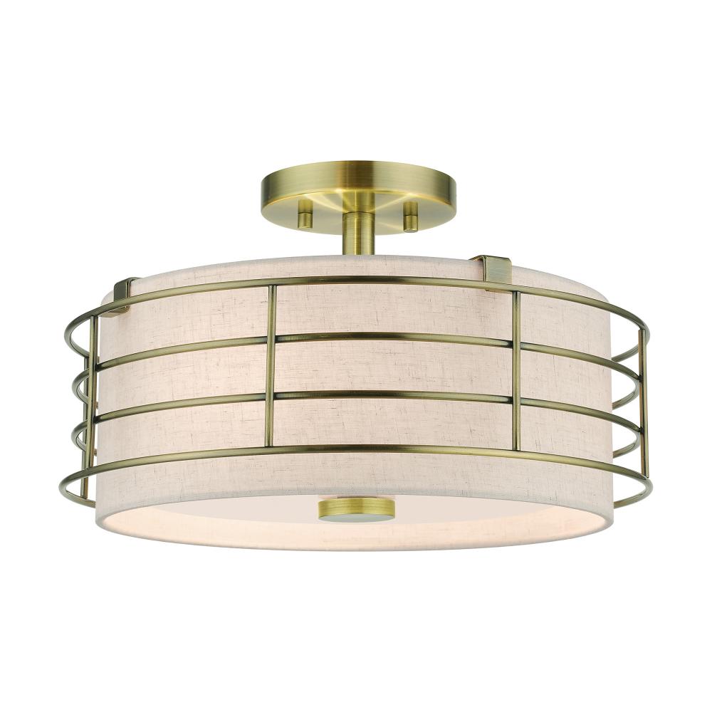 3 Light Antique Brass Large Semi-Flush