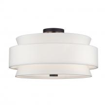 Livex Lighting 60028-07 - 5 Light Bronze Large Semi-Flush with Hand Crafted Off-White Fabric Hardback Shades