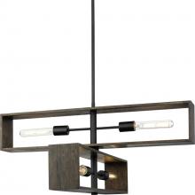 Progress P400370-31M - Boundary Collection Four-Light Matte Black Roasted Chicory Modern Chandelier