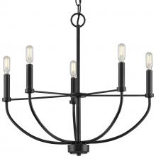  P400202-031 - Leyden Collection Five-Light Matte Black Farmhouse Style Chandelier