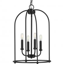  P500302-031 - Leyden Collection Four-Light Matte Black Farmhouse Style Foyer Pendant Light