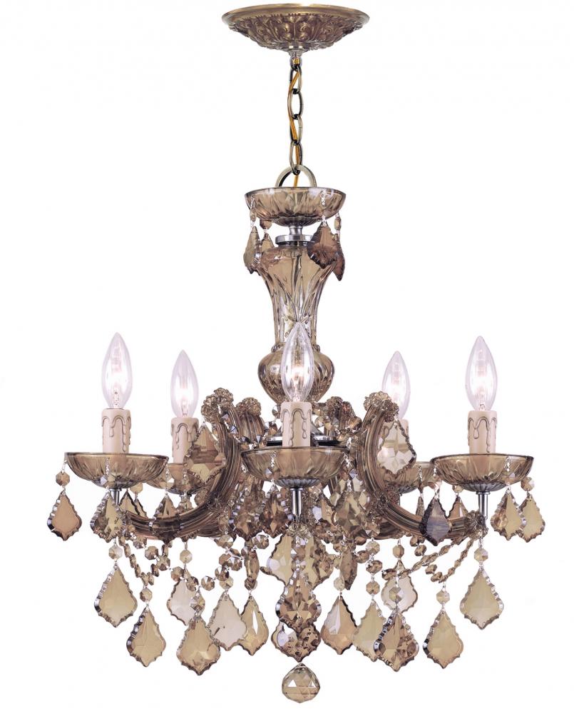 Maria Theresa 5 Light Golden Teak Crystal Brass Chandelier