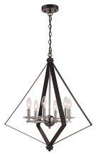 Trans Globe 11086 BK/PC - 6LT PENDANT TRI CAGE-PC/BK