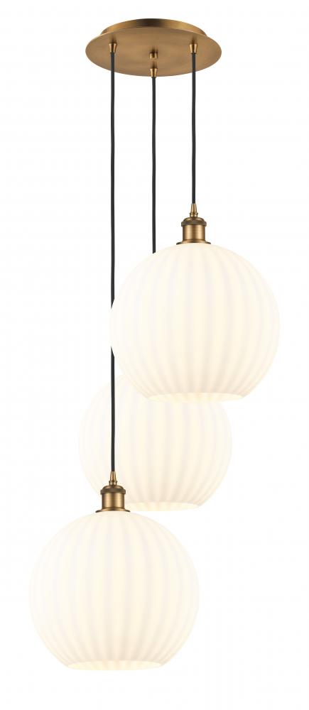 White Venetian - 3 Light - 19 inch - Brushed Brass - Cord Hung - Multi Pendant