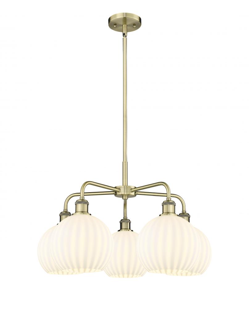 White Venetian - 5 Light - 26 inch - Antique Brass - Chandelier