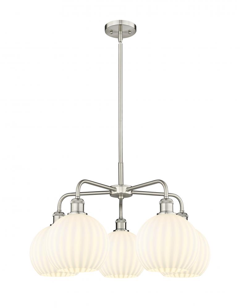 White Venetian - 5 Light - 26 inch - Satin Nickel - Chandelier