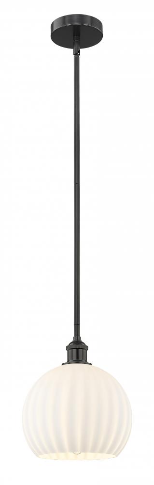 White Venetian - 1 Light - 10 inch - Matte Black - Stem Hung - Mini Pendant