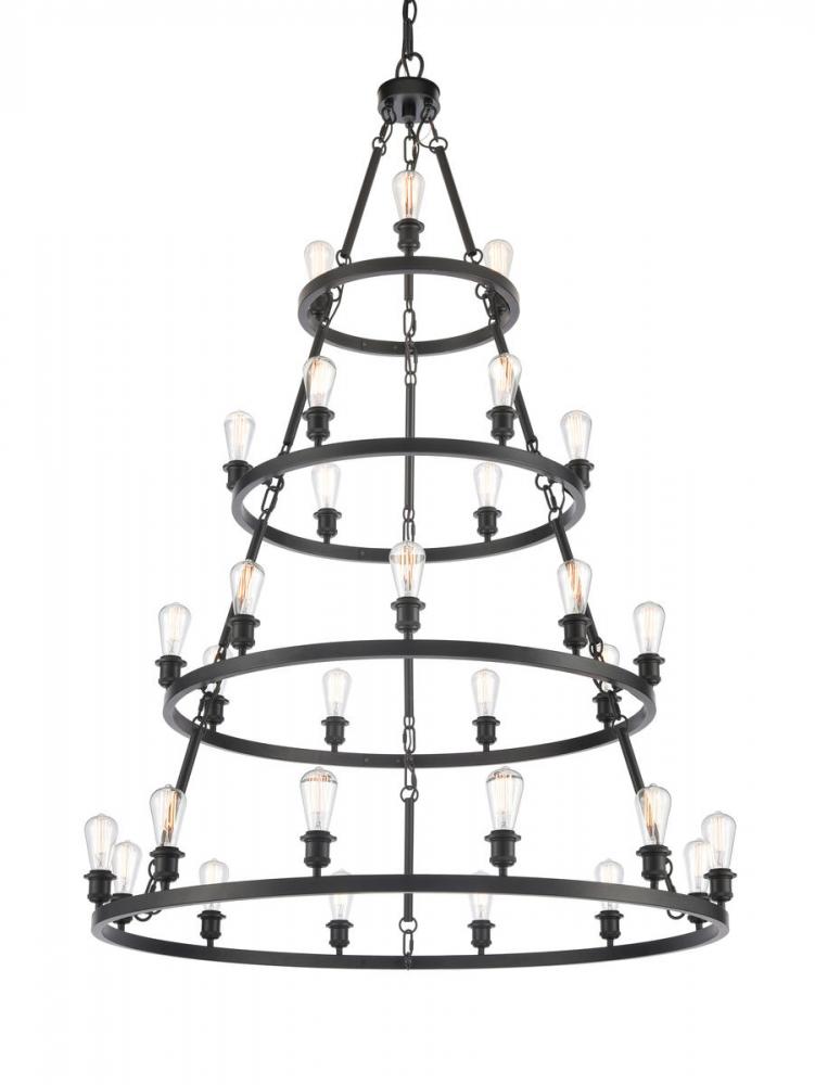 Saloon - 30 Light - 50 inch - Matte Black - Chain Hung - Chandelier