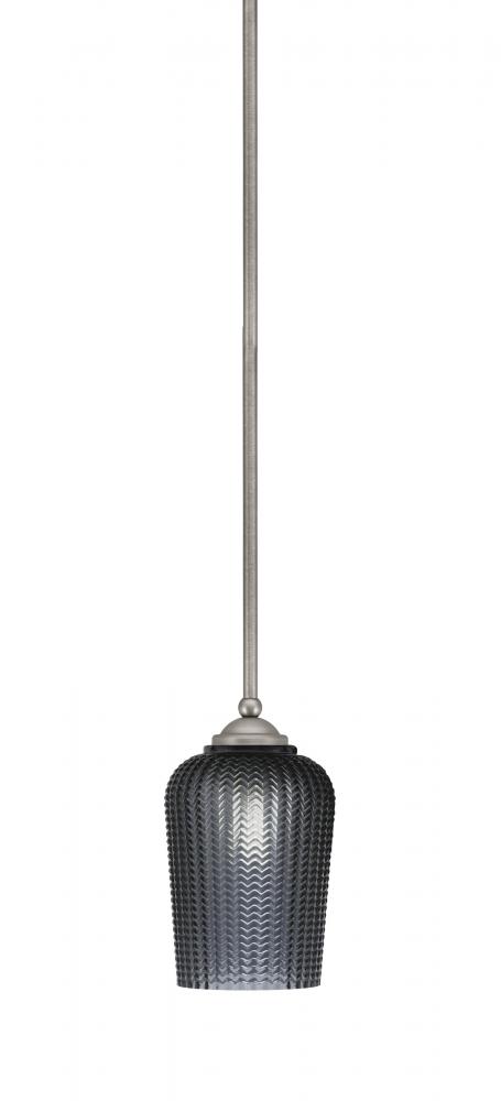 Zilo Stem Mini Pendant, Graphite Finish, 5" Smoke Textured Glass