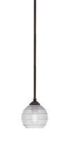 Toltec Company 560-DG-5110 - Zilo Stem Hung Mini Pendant, Dark Granite Finish, 6" Clear Ribbed Glass