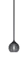 Toltec Company 560-MB-5112 - Zilo Stem Mini Pendant, Matte Black Finish, 6" Smoke Ribbed Glass