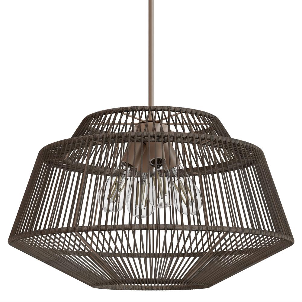 Hunter Brookhollow Sable Rattan and Sable 4 Light Pendant Ceiling Light Fixture