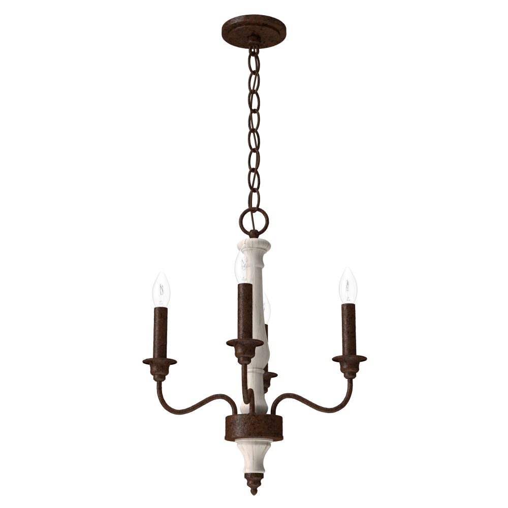 Hunter Teren Distressed White and Textured Rust 4 Light Chandelier Ceiling Light Fixture