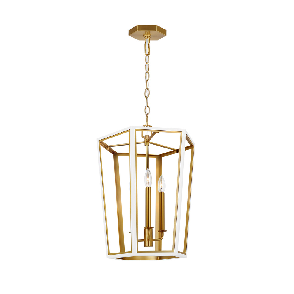 Curt traditional dimmable indoor small 3-light lantern chandelier in a matte white finish with gold