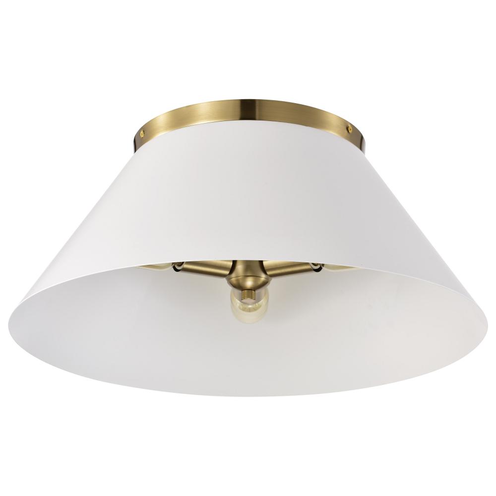 Dover; 3 Light; Large Flush Mount; White with Vintage Brass