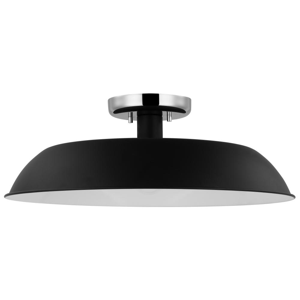 Colony; 1 Light; Medium Semi-Flush Mount Fixture; Matte Black with Polished Nickel