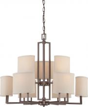 Nuvo 60/4859 - Gemini - 9 Light Chandelier with Khaki Fabric Shades - Hazel Bronze Finish